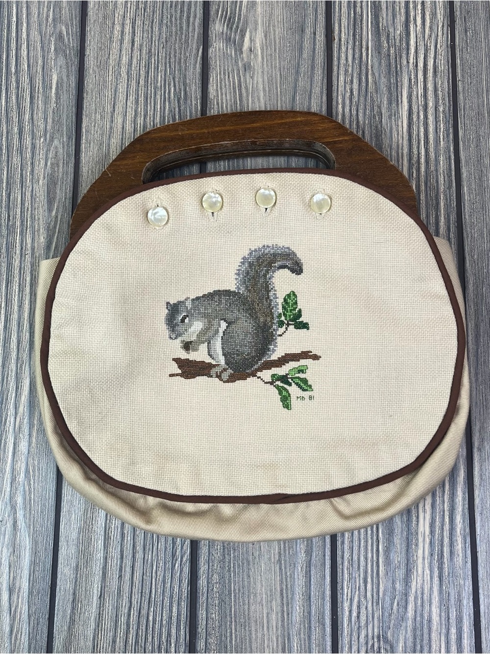Vintage Embroidered Squirrel Top-Handle Bag Purse Handbag Grandmacore Cottage